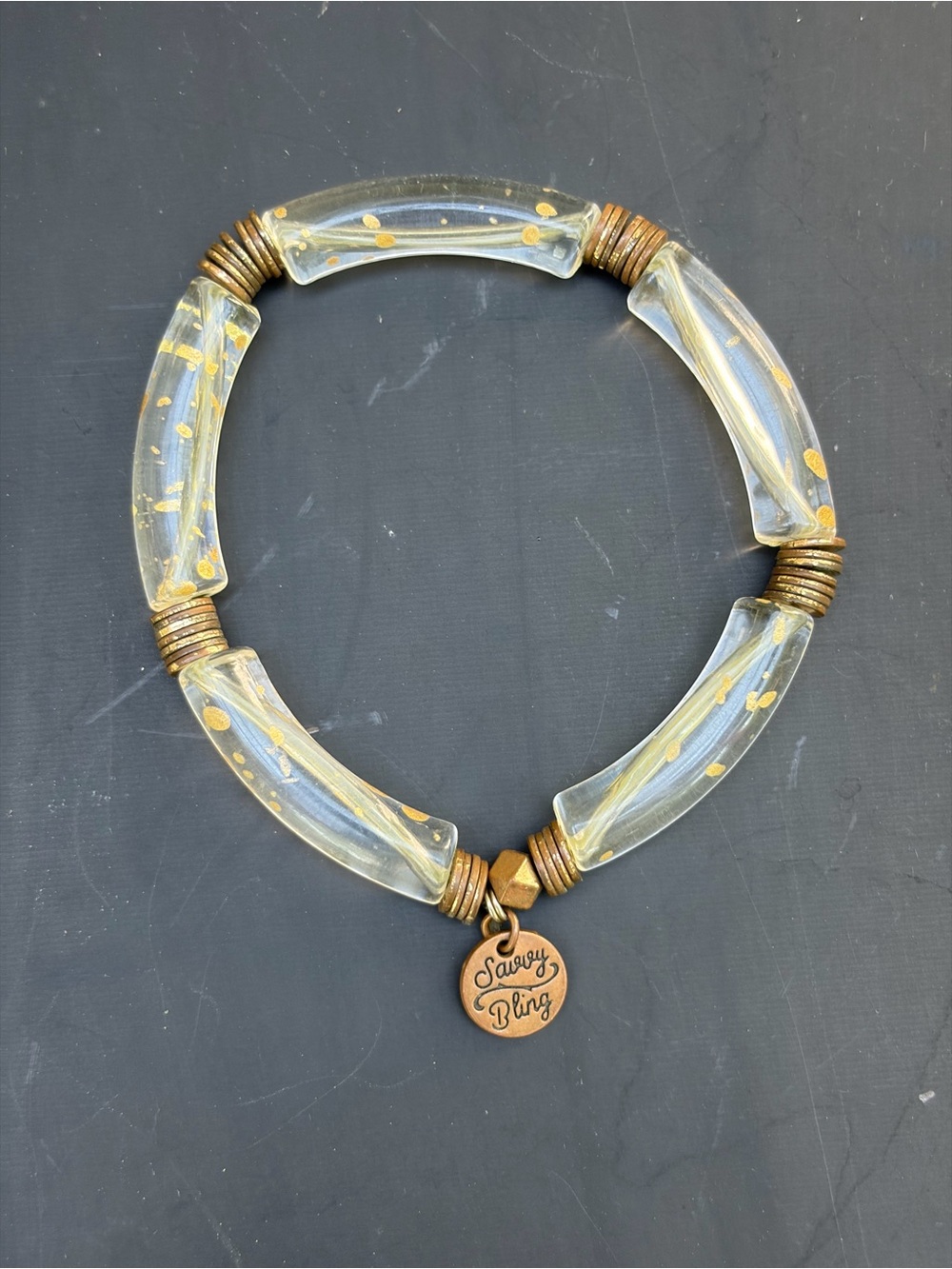 Clear and Gold Accent Clear Lucite Stretch Bracelet